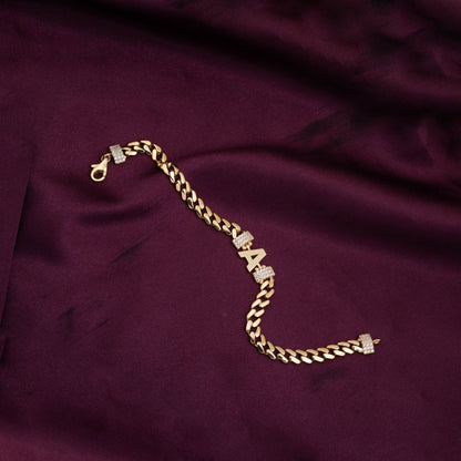 14K Yellow Gold Initial A Cubic Zirconia Bracelet