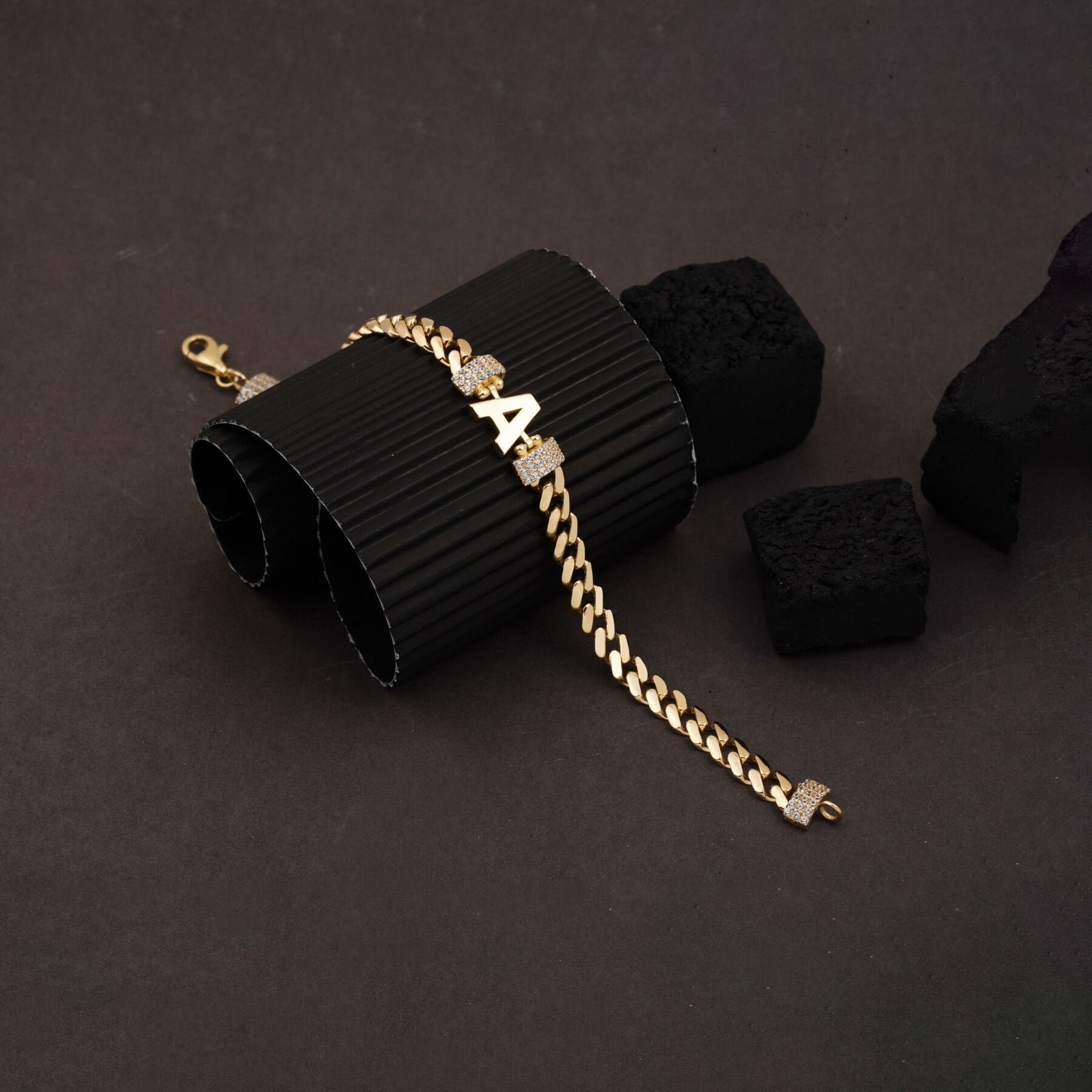 14K Yellow Gold Initial A Cubic Zirconia Bracelet
