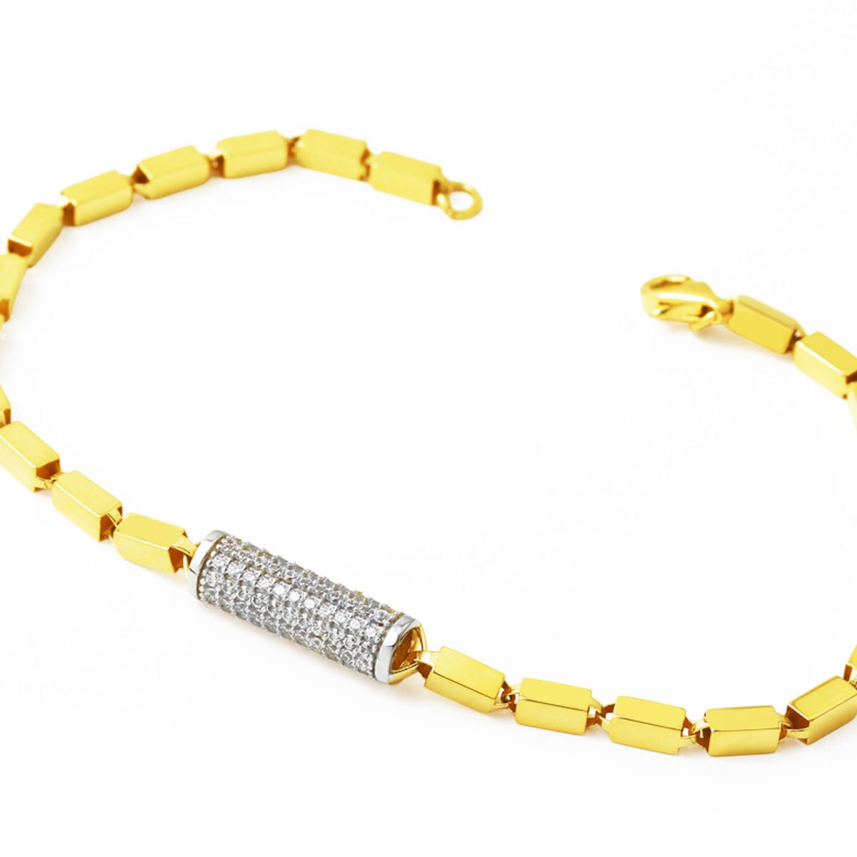 14K Yellow Gold Sparkling Cylinder Cubic Zirconia Bracelet