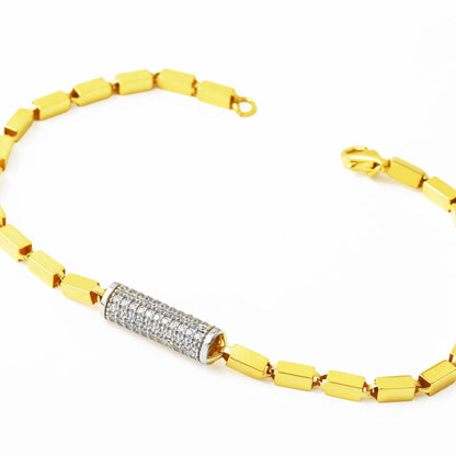 14K Yellow Gold Sparkling Cylinder Cubic Zirconia Bracelet