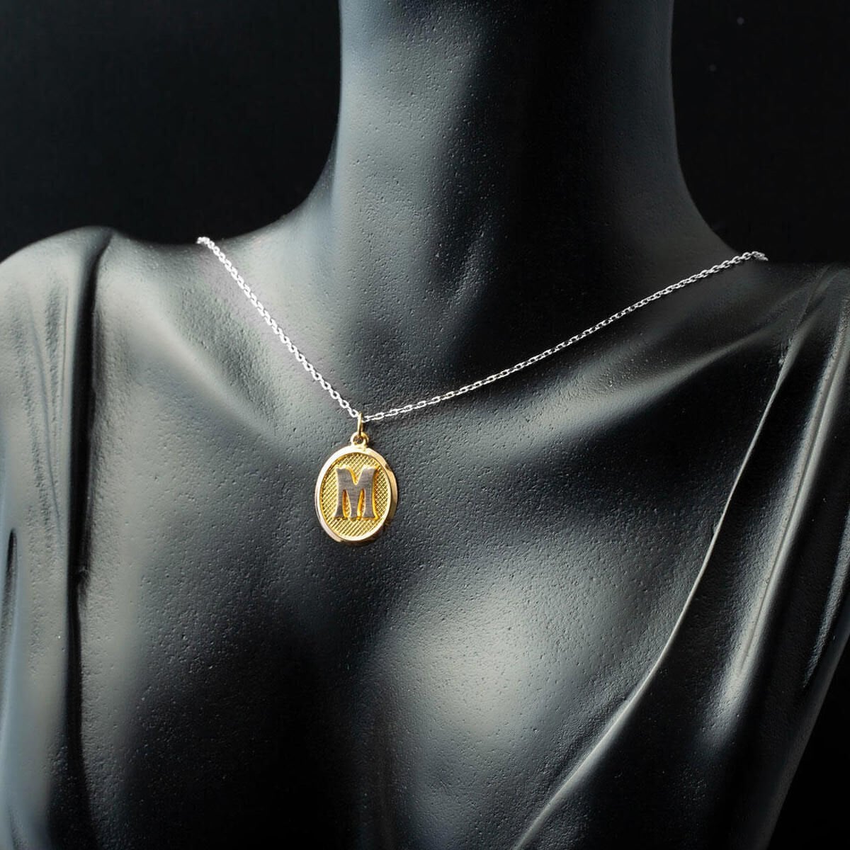 14K Yellow Gold Oval Initial M Pendant