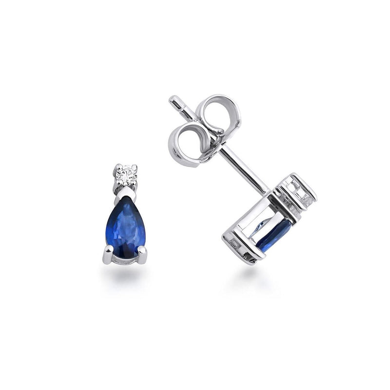 14K White Gold Teardrop Halo Diamond Sapphire Earrings