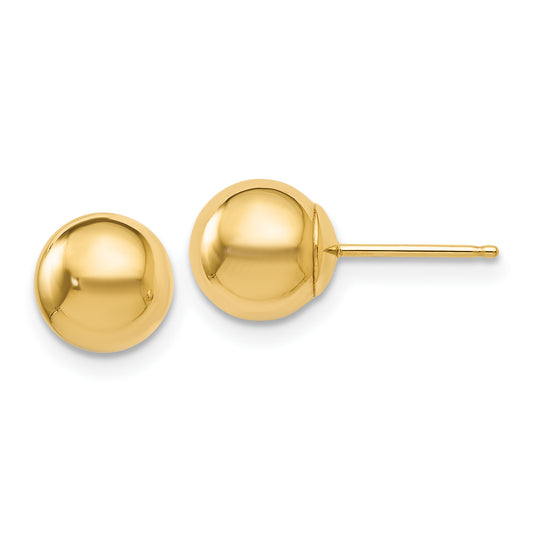 14K Yellow Gold Polished 7mm Ball Post Earrings