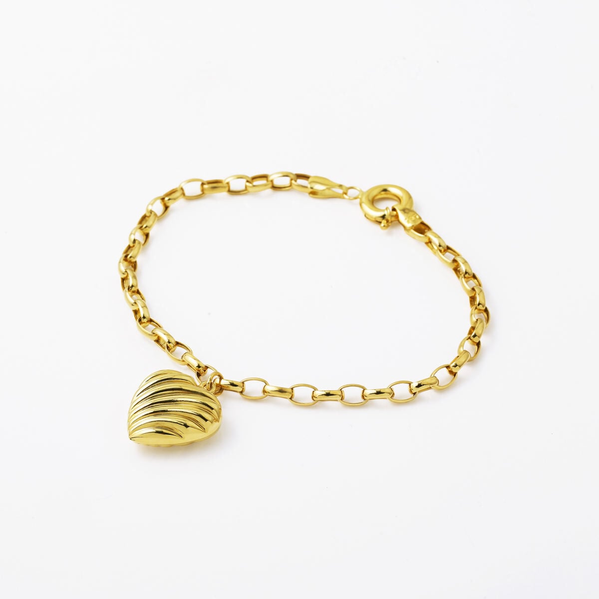 14K Yellow Gold Thick Chain Heart Bracelet