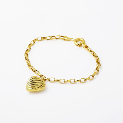 14K Yellow Gold Thick Chain Heart Bracelet
