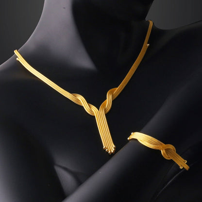 14K Yellow Gold Ivy Woven Link Double Wedding Set