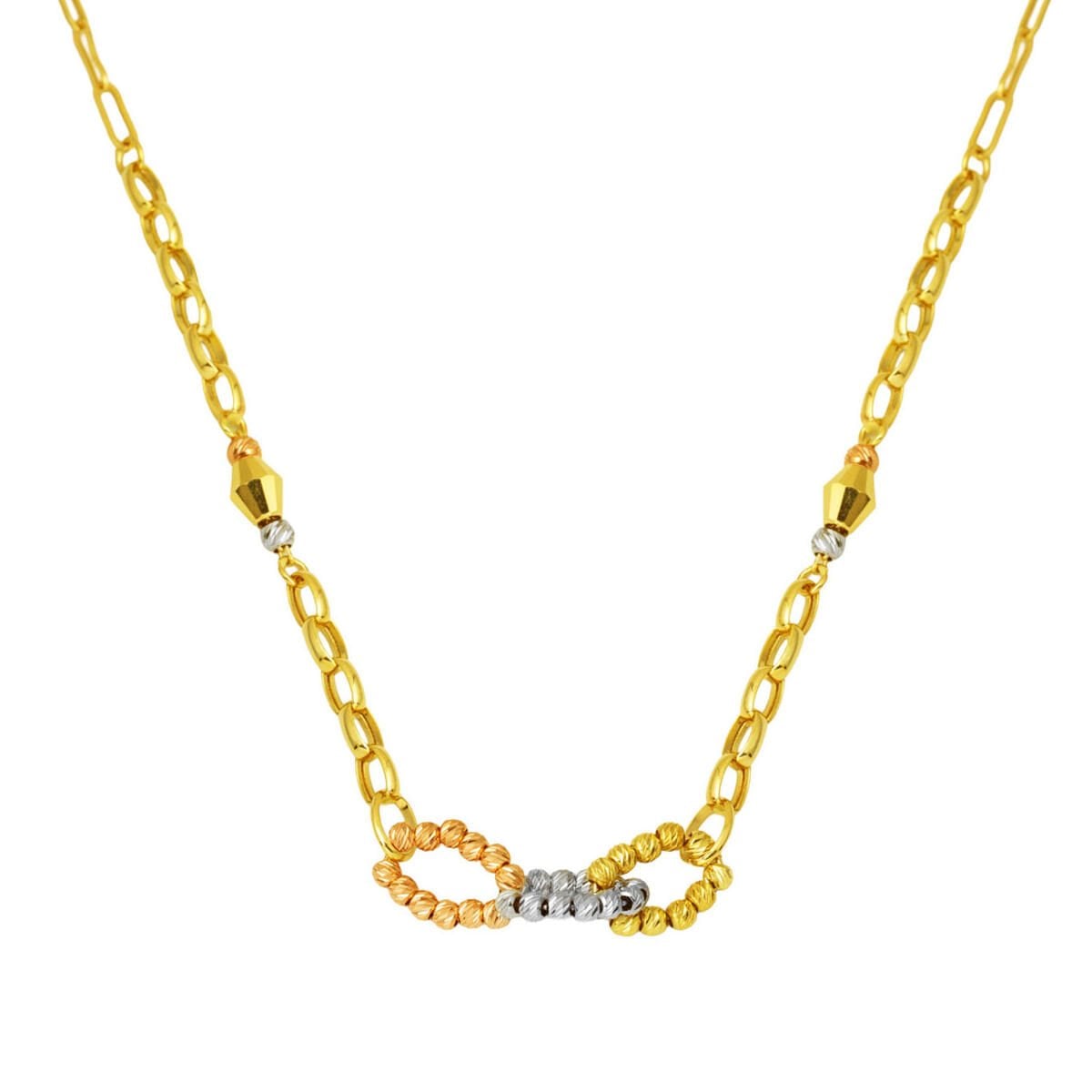14K Yellow Gold Bead Chain Cubic Zirconia Necklace