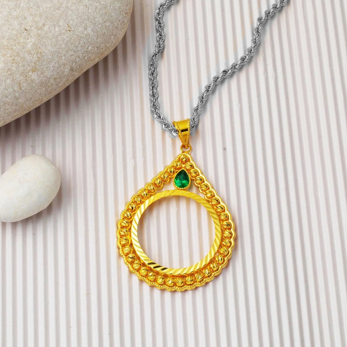 14K Yellow Gold Full Coin Style Teardrop Pendant