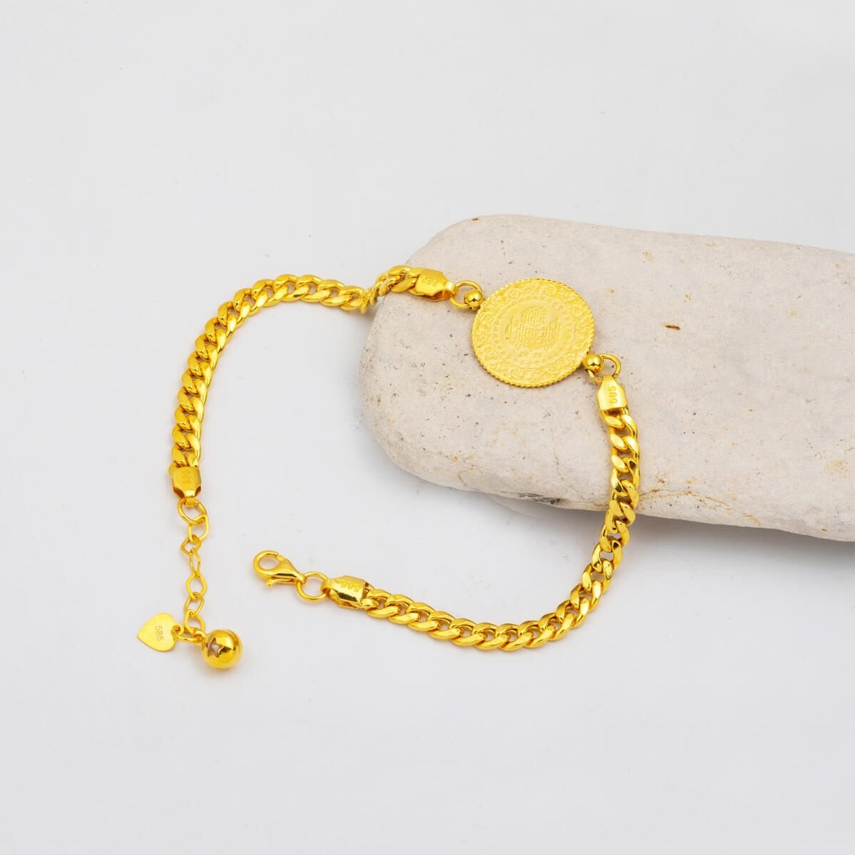 14K Yellow Gold Curb Chain Quarter Coin Bracelet