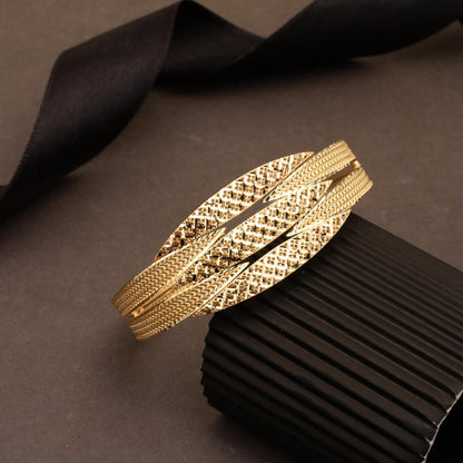 14K Yellow Gold Flower of Life Ribbed Hinged Cuff Bangle