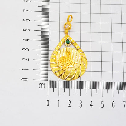 14K Yellow Gold Ottoman Tughra Teardrop Cubic Zirconia Necklace