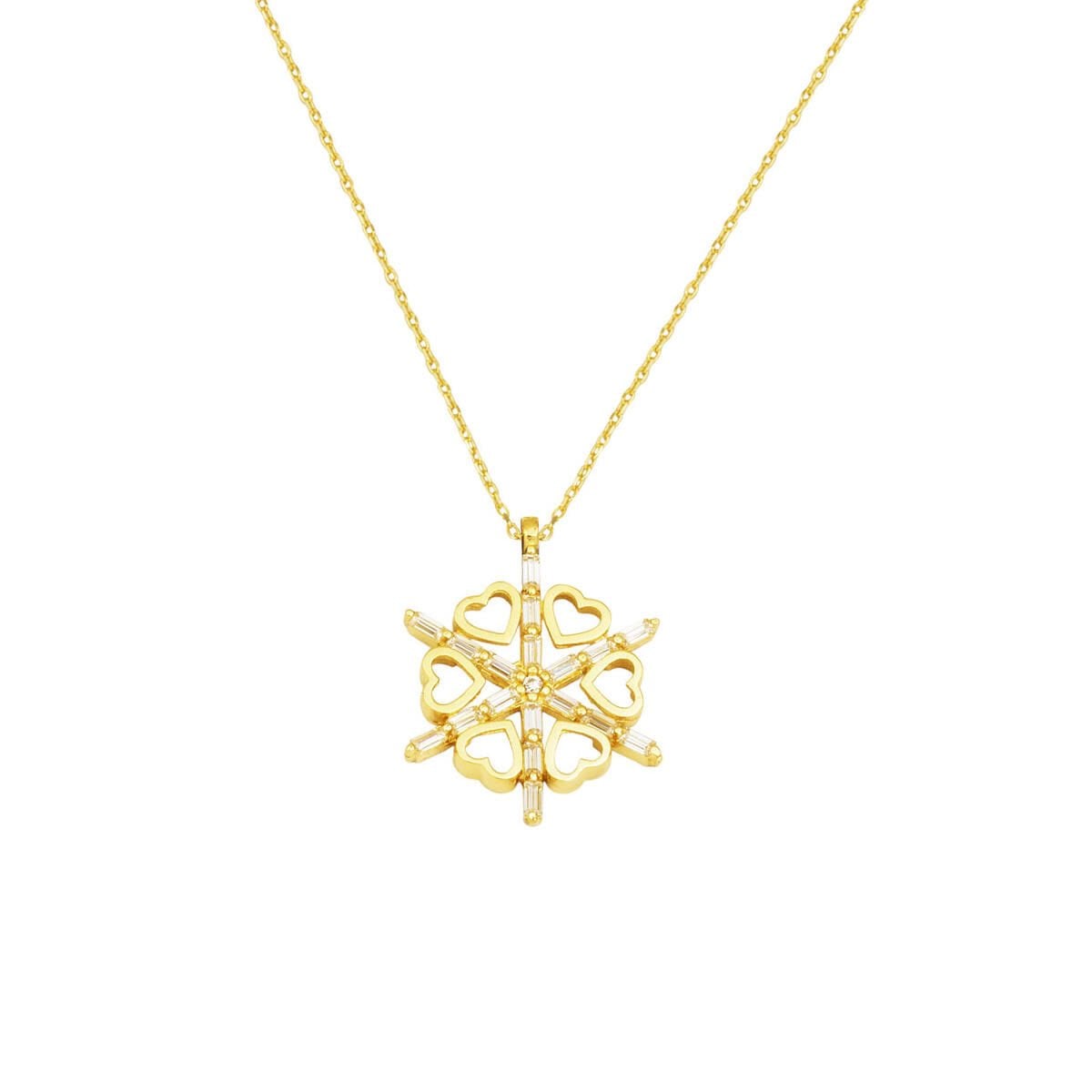 14K Yellow Gold Heart Snowflake Cubic Zirconia Necklace (2.14 g)