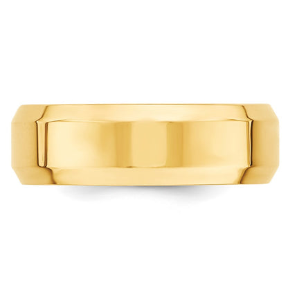 10k Yellow Gold 7mm Beveled Edge Comfort Fit Wedding Band Ring
