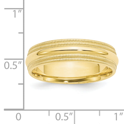 Solid 10K Yellow Gold 6mm Double Milgrain Comfort Fit Men's/Women's Wedding Band Ring Size 10.5