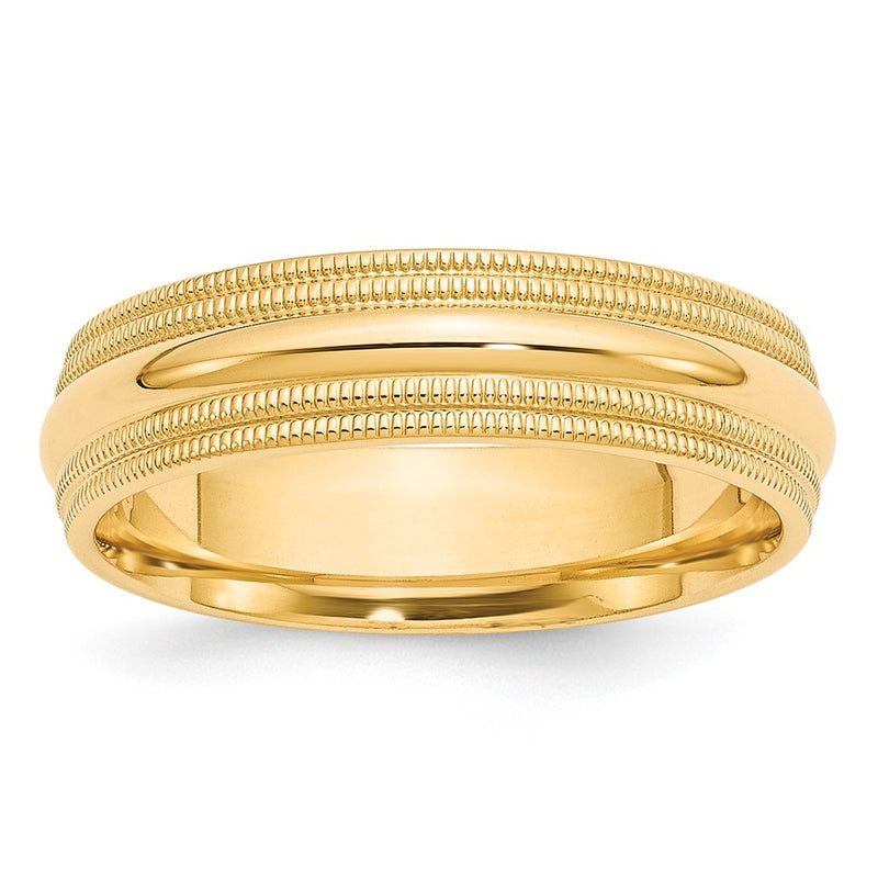 10k Yellow Gold 6mm Double Milgrain Comfort Fit Wedding Band Ring