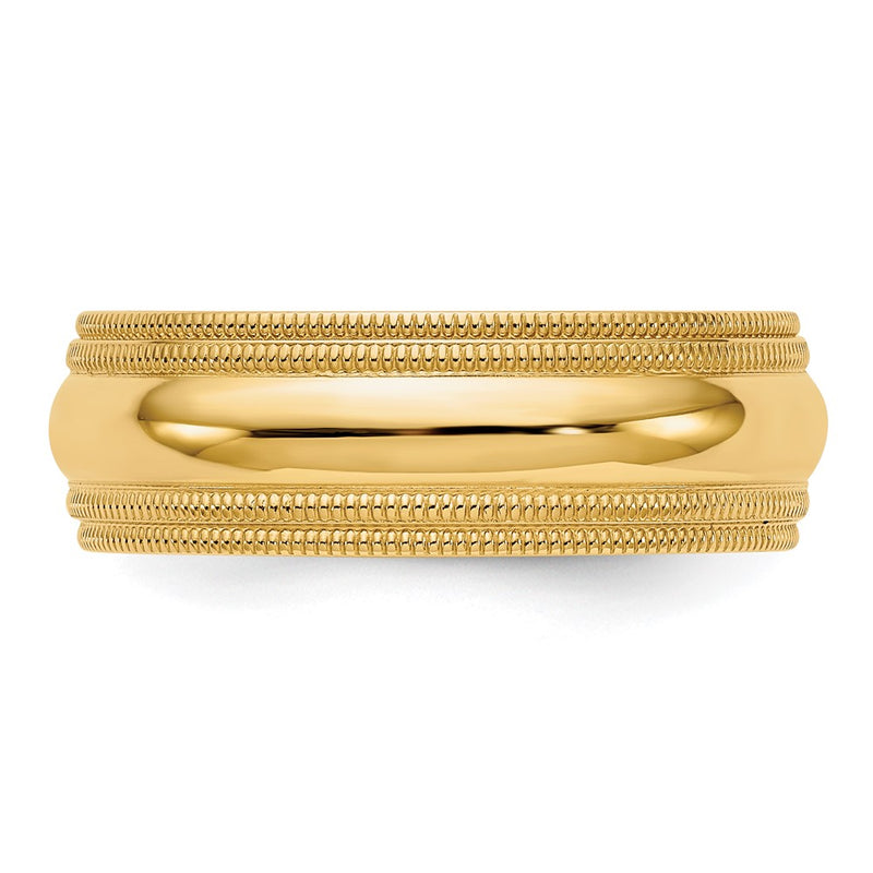 10k Yellow Gold 7mm Double Milgrain Comfort Fit Wedding Band Ring
