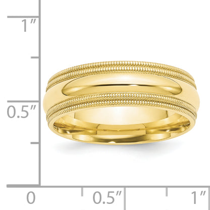 Solid 10K Yellow Gold 7mm Double Milgrain Comfort Fit Men's/Women's Wedding Band Ring Size 5.5