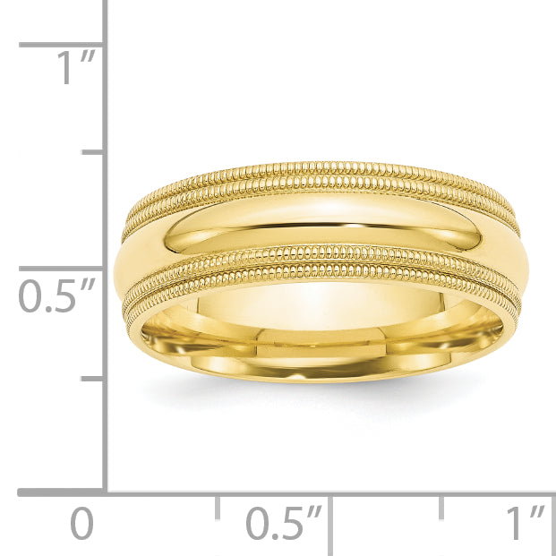 Solid 10K Yellow Gold 7mm Double Milgrain Comfort Fit Men's/Women's Wedding Band Ring Size 14