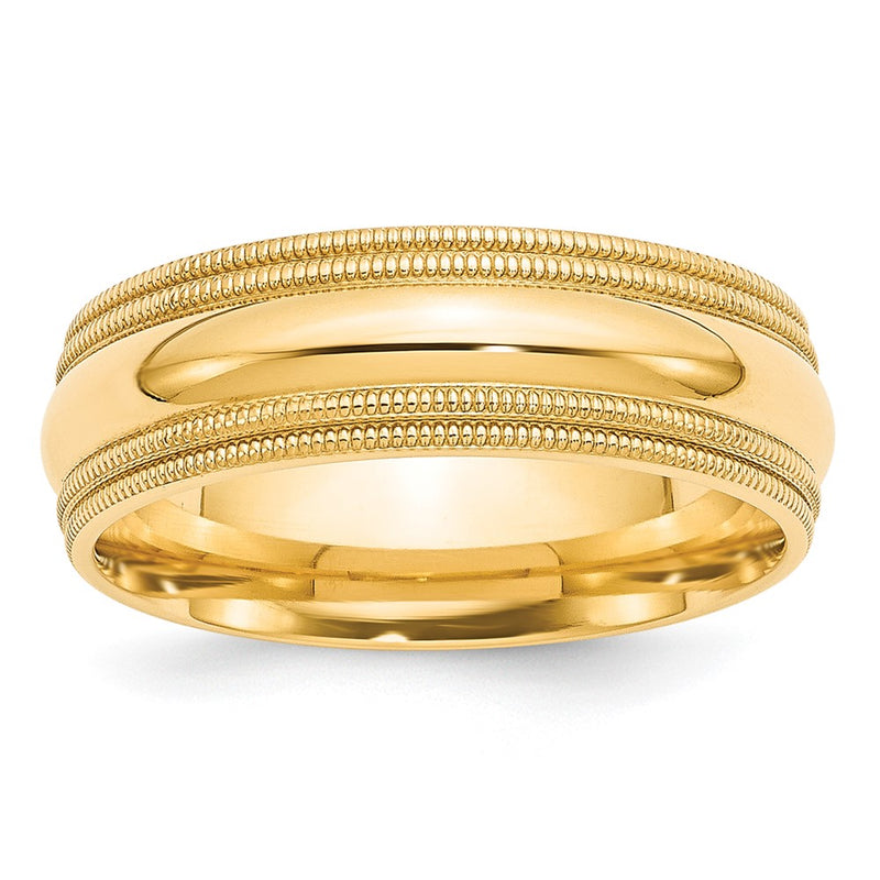 10k Yellow Gold 7mm Double Milgrain Comfort Fit Wedding Band Ring