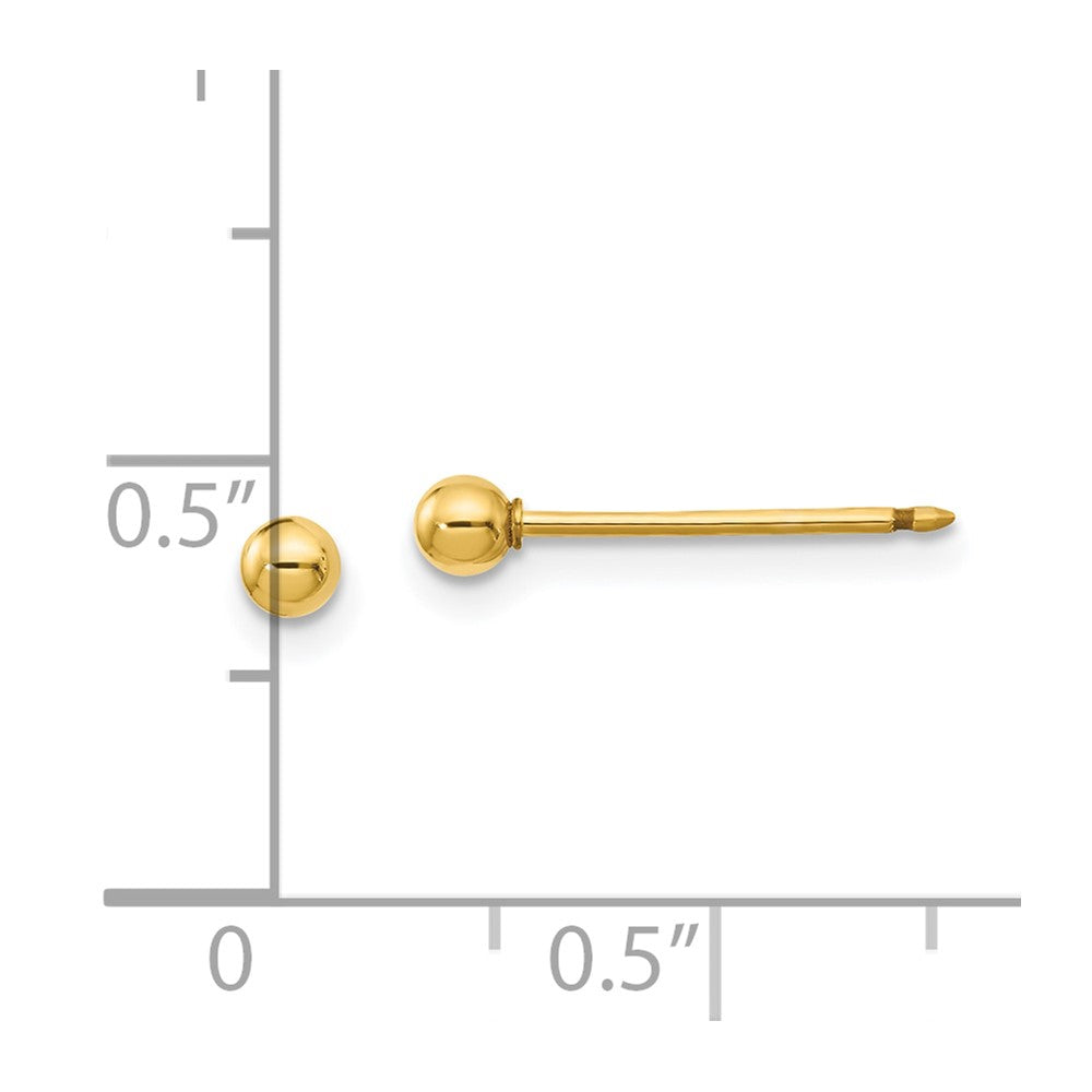 14K Yellow Gold Polished 3mm Ball Long Post Earrings
