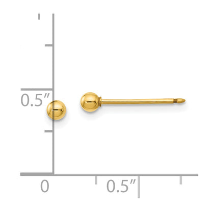 14K Yellow Gold Polished 3mm Ball Long Post Earrings
