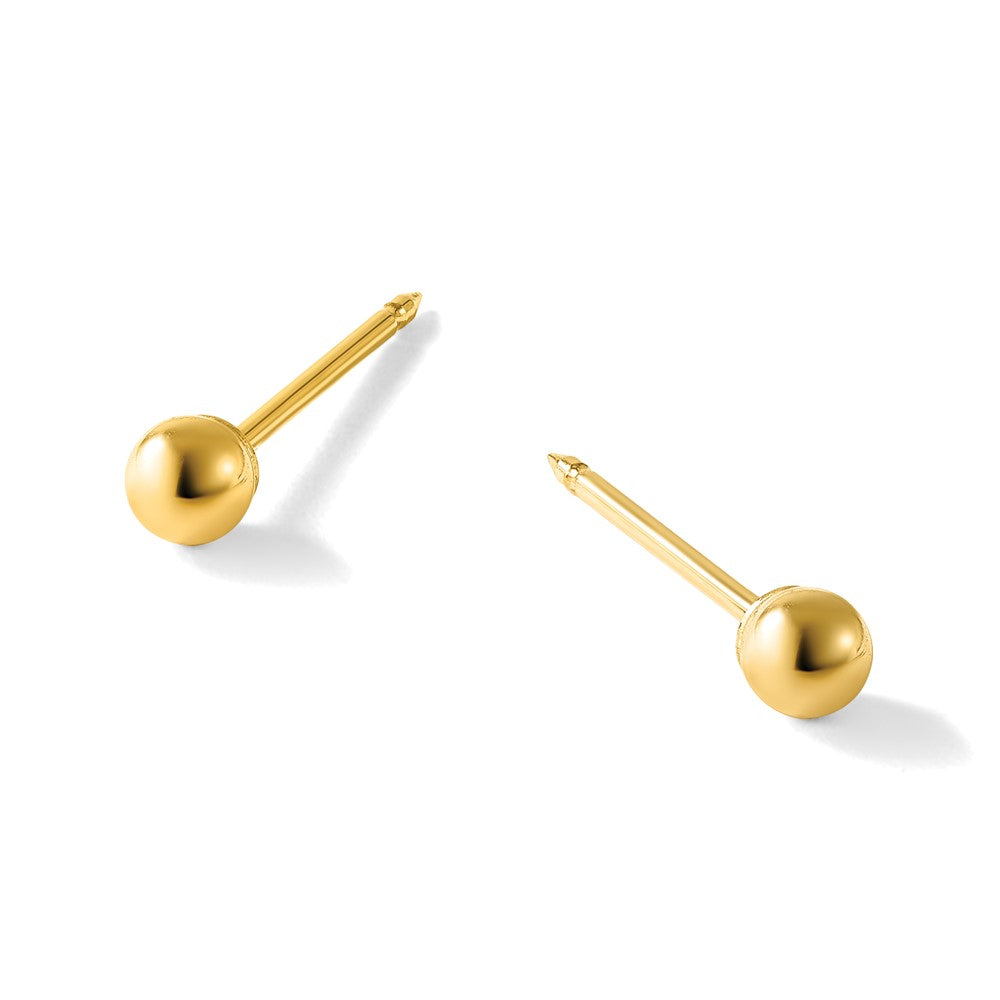 14K Yellow Gold Polished 3mm Ball Long Post Earrings