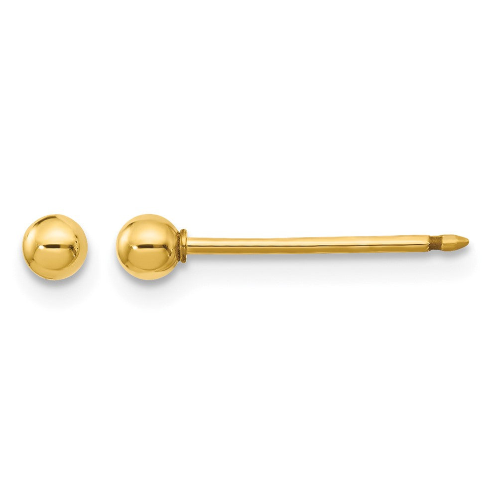 14K Yellow Gold Polished 3mm Ball Long Post Earrings