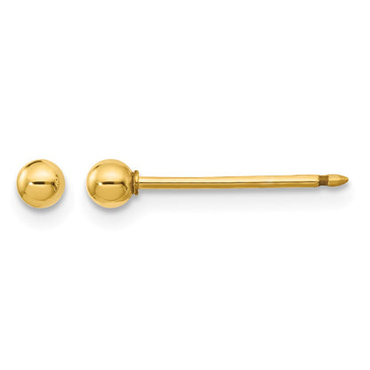14K Yellow Gold Polished 3mm Ball Long Post Earrings