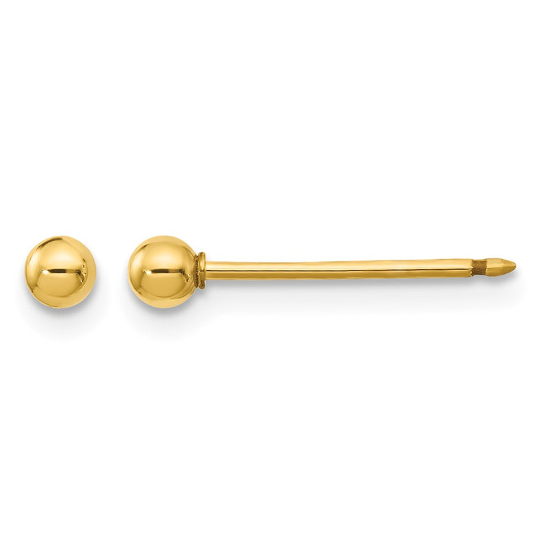 14K Yellow Gold Polished 3mm Ball Long Post Earrings
