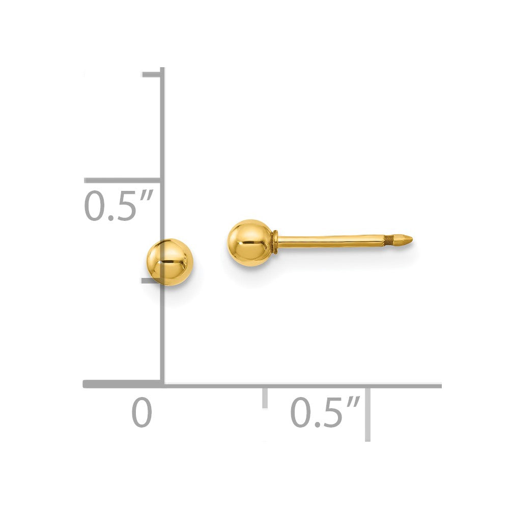 14K Yellow Gold Polished 3mm Ball Short Post Earrings