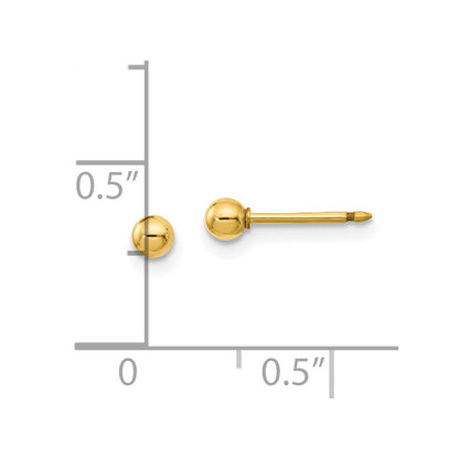 14K Yellow Gold Polished 3mm Ball Short Post Earrings
