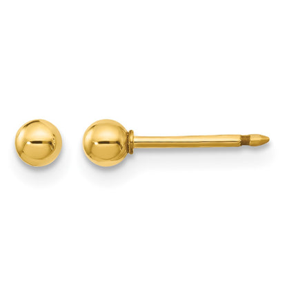 14K Yellow Gold Polished 3mm Ball Short Post Earrings