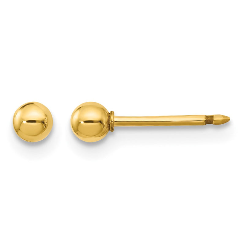 14K Yellow Gold Polished 3mm Ball Short Post Earrings