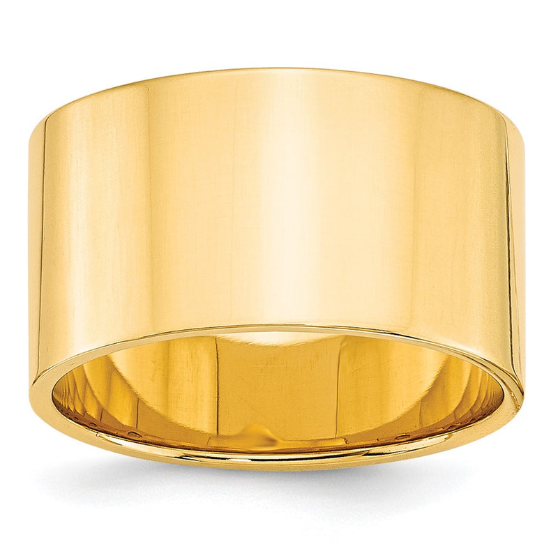 10k Yellow Gold 12mm Lightweight Flat Wedding Band Ring