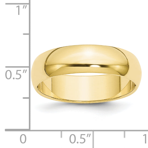 Solid 10K Yellow Gold 6mm Half-Round Wedding Men's/Women's Wedding Band Ring Size 8