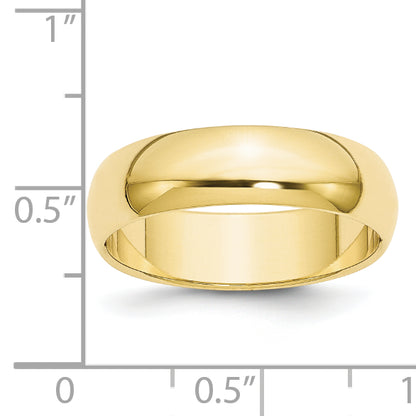 Solid 10K Yellow Gold 6mm Half-Round Wedding Men's/Women's Wedding Band Ring Size 6