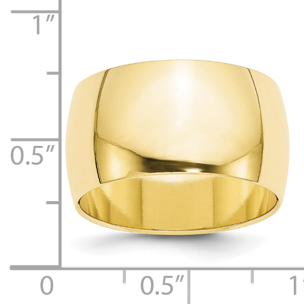 Solid 10K Yellow Gold 12mm Half Round Men's/Women's Wedding Band Ring Size 11