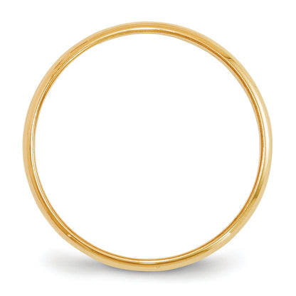 10K Yellow Gold 2mm Lightweight Half Round Wedding Band Size 7
