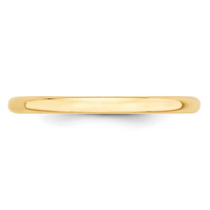 10K Yellow Gold 2mm Lightweight Half Round Wedding Band Size 7