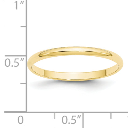 10K Yellow Gold 2mm Lightweight Half Round Wedding Band Size 7