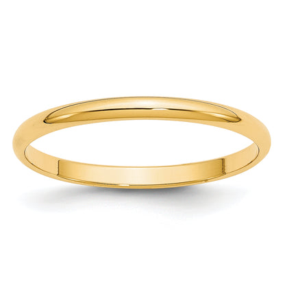 10K Yellow Gold 2mm Lightweight Half Round Wedding Band Size 7