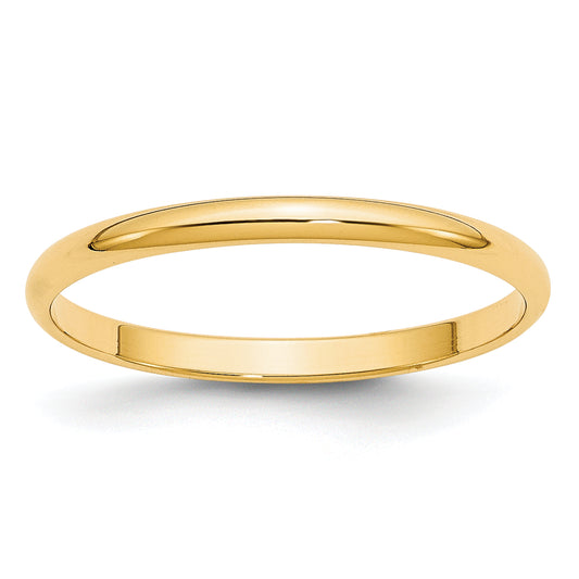 10K Yellow Gold 2mm Lightweight Half Round Wedding Band Size 7