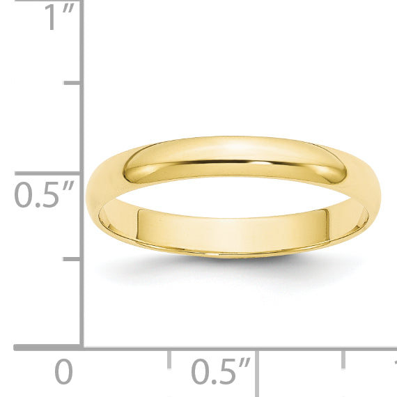 10K Yellow Gold 3mm Lightweight Half Round Wedding Band Size 8.5
