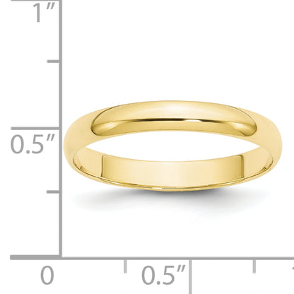10K Yellow Gold 3mm Lightweight Half Round Wedding Band Size 8.5