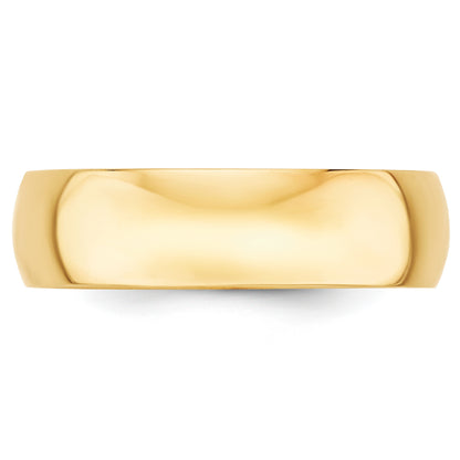 10K Yellow Gold 6mm Lightweight Half Round Wedding Band Size 12