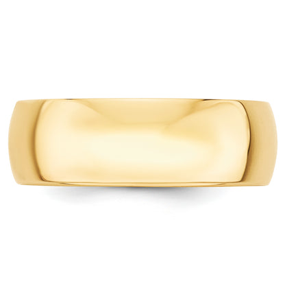 10K Yellow Gold 7mm Lightweight Half Round Wedding Band Size 7