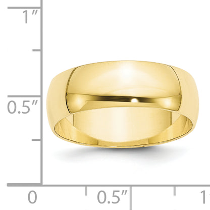 10K Yellow Gold 7mm Lightweight Half Round Wedding Band Size 7