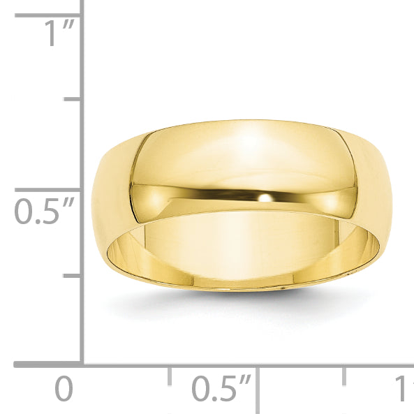 10K Yellow Gold 7mm Lightweight Half Round Wedding Band Size 14