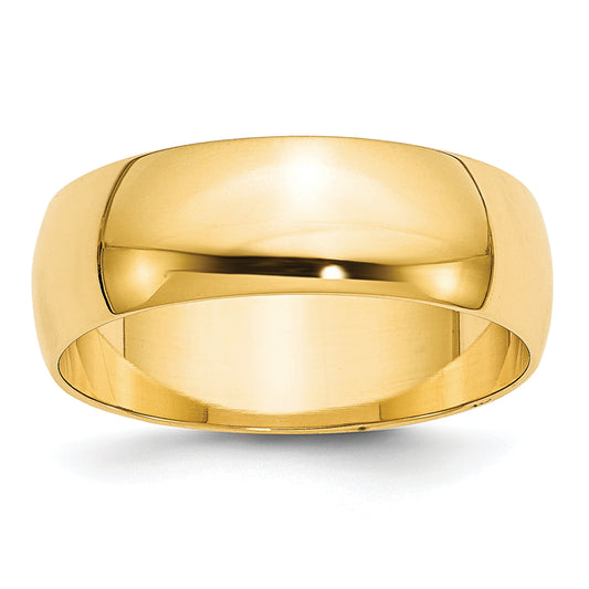 10K Yellow Gold 7mm Lightweight Half Round Wedding Band Size 7