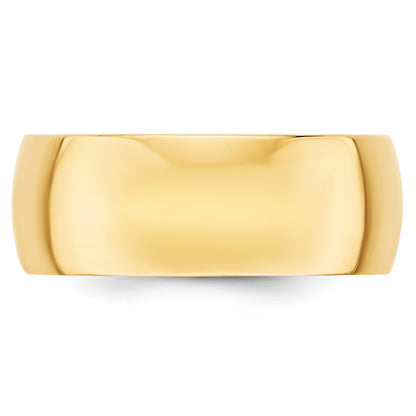 10K Yellow Gold 8mm Lightweight Half Round Wedding Band Size 7